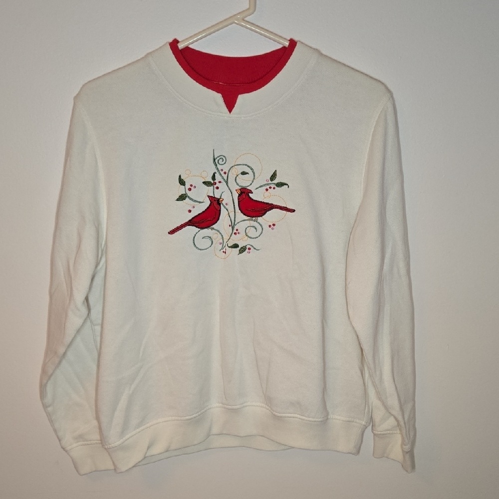 Baxter Wells Cardinal Christmas Crewneck Sweatshirt Size Large Petite - Picture 1 of 8
